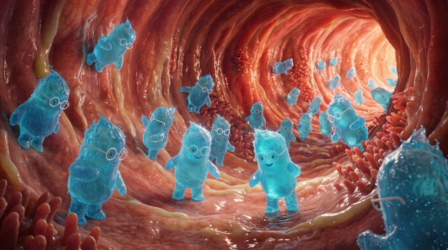 Illustration: Blaue Bacillus-Figuren an der Darmwand